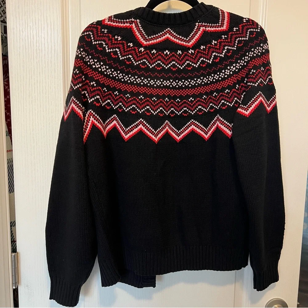 NWT Anthropologie x Beach Riot Black Red Fair Isle Sweater Cardigan Size Small